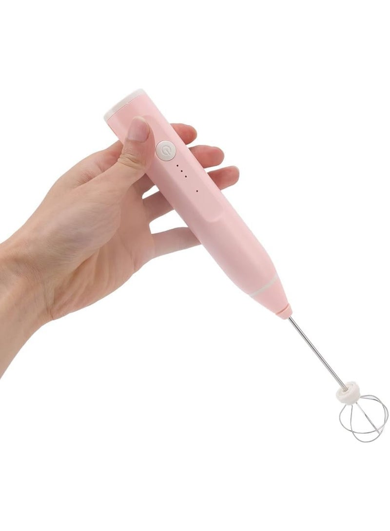 Portable handheld rechargeable milk frother with USB port, two stainless steel whisks, and three adjustable speeds for cappuccinos, hot chocolate, milkshakes, and egg mixtures (Pink) - Image 2